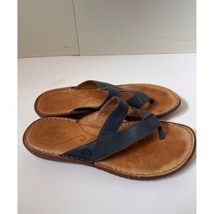 Born Womens Comfort Shoes Navy Blue Leather Thong Sandals Flip Flops Size 8